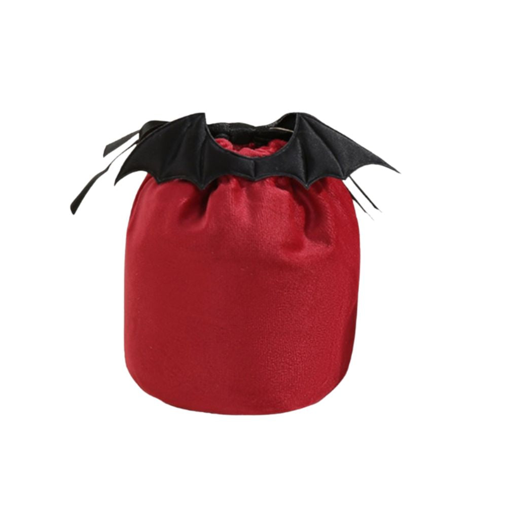 Personalised Red Drawstring Bag with Black Bat Wings