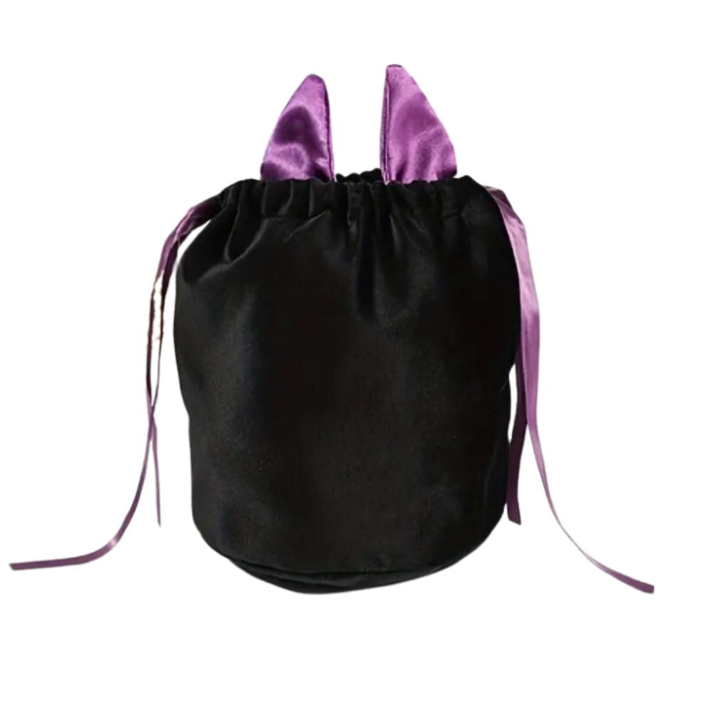 Personalised Black Drawstring Bag with Purple Ears