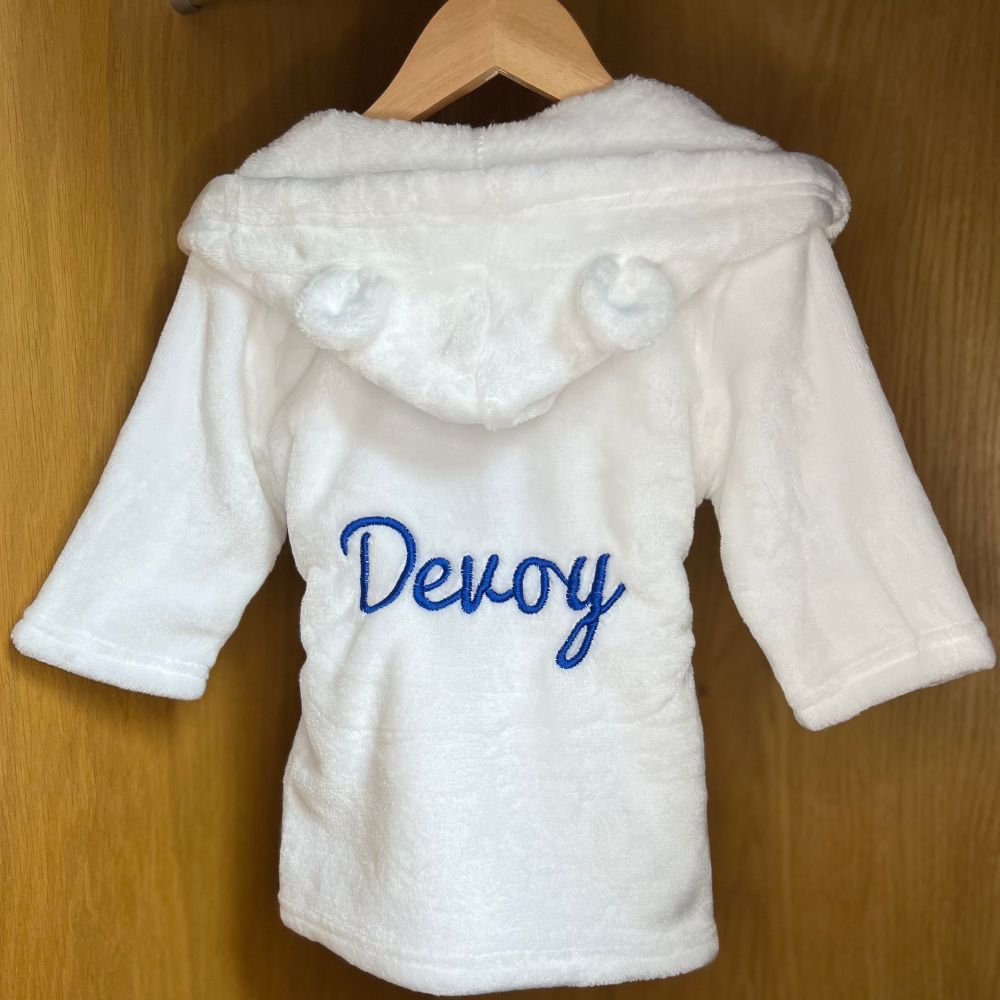 Personalised White Hooded Dressing Gown With Ears