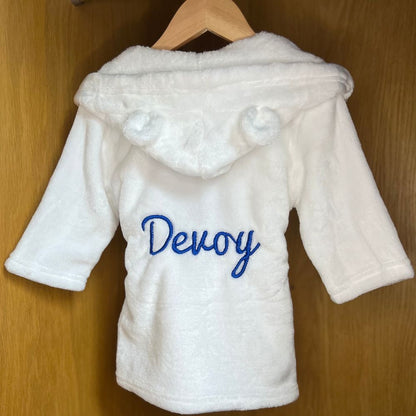 Personalised White Hooded Dressing Gown With Ears