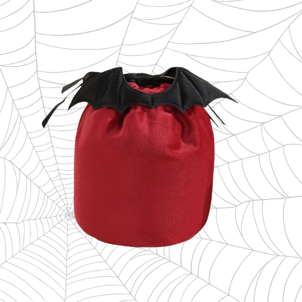 Personalised Red Drawstring Bag with Black Bat Wings