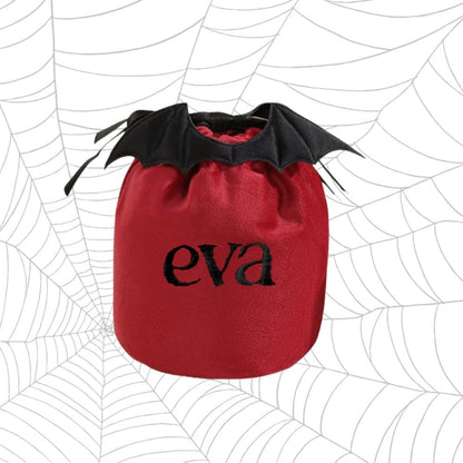 Personalised Red Drawstring Bag with Black Bat Wings