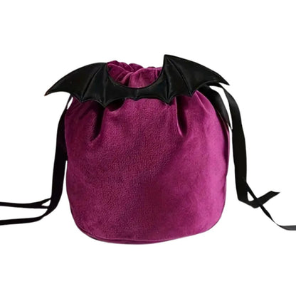 Personalised Purple Drawstring Bag with Black Bat Wings