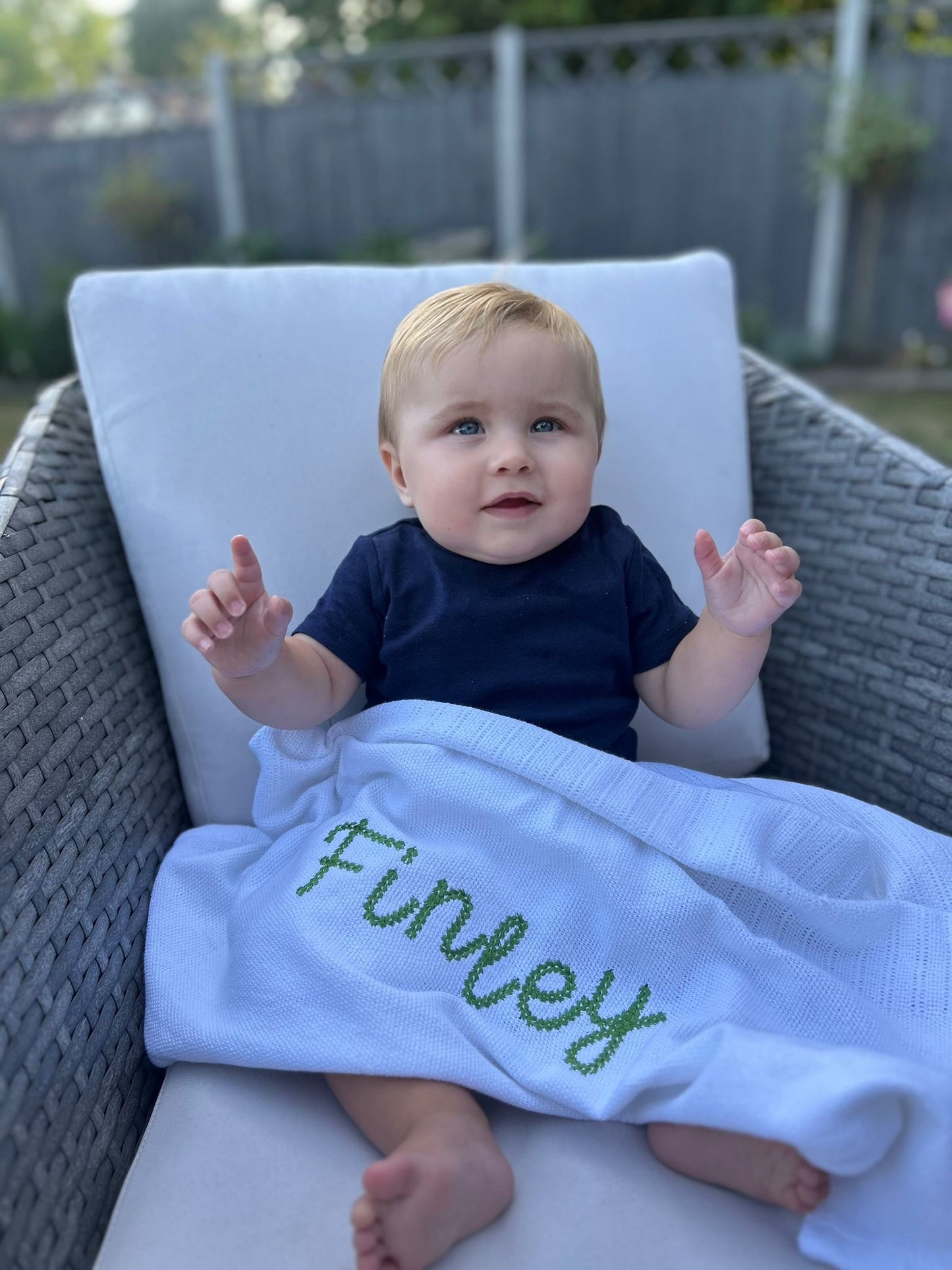 Personalised White Cellular Baby Blanket