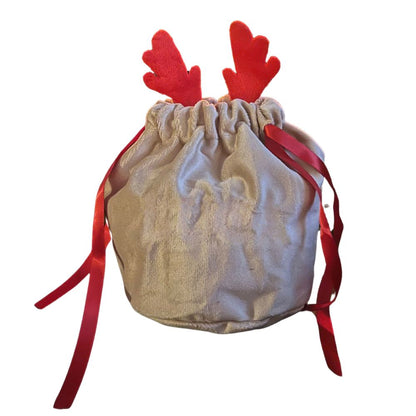 Personalised Beige Drawstring Bag with Red Antlers